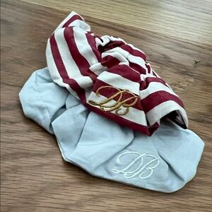DAIRY BOY Striped Red & White and Light Blue Embroidered Scrunchie Duo